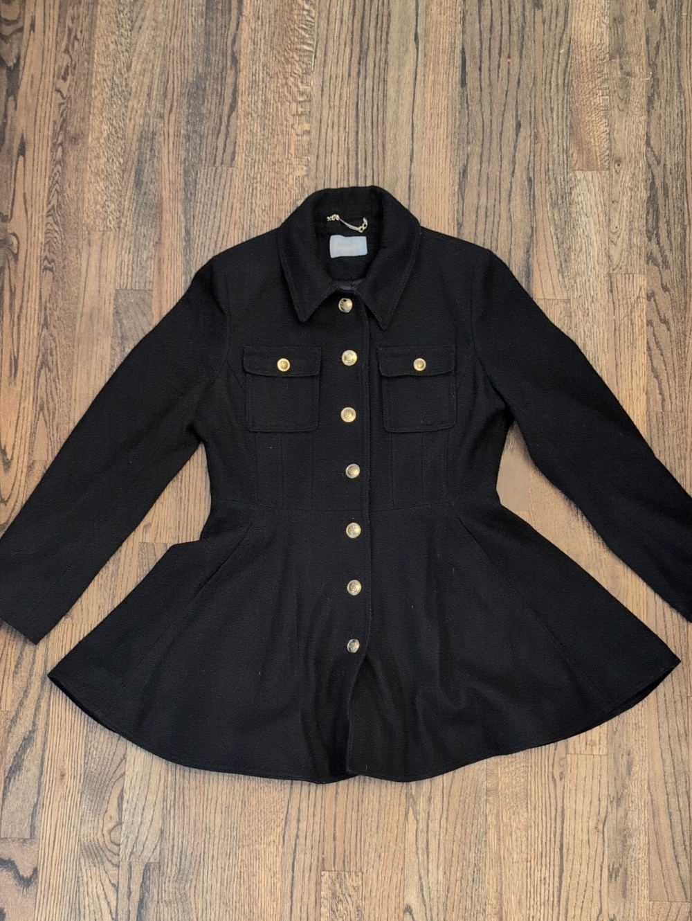 Laundry By Shelli Segal Black Peplum Peacoat with Gold Buttons